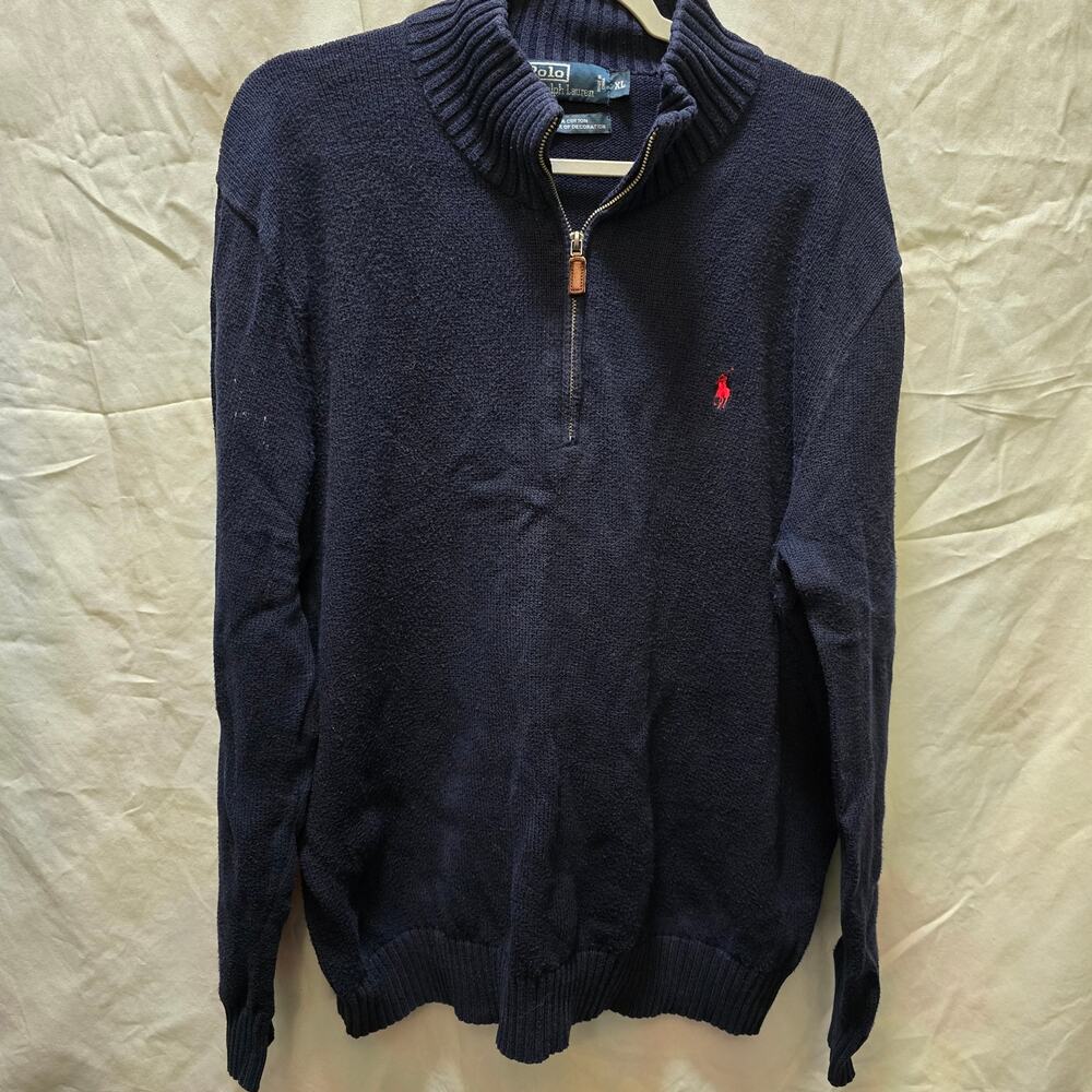 Polo Ralph Lauren 1/4 zip knit sweater 100% cotton men's XL long sleeve ribbed